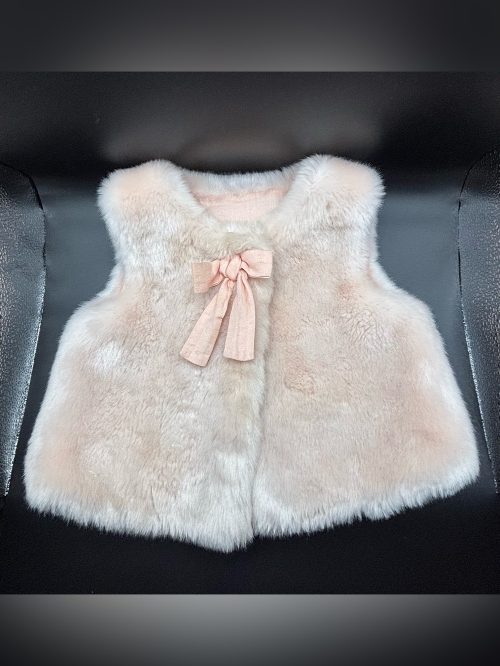 Chloe Kids Pale Pink Faux Fur Vest with Bow